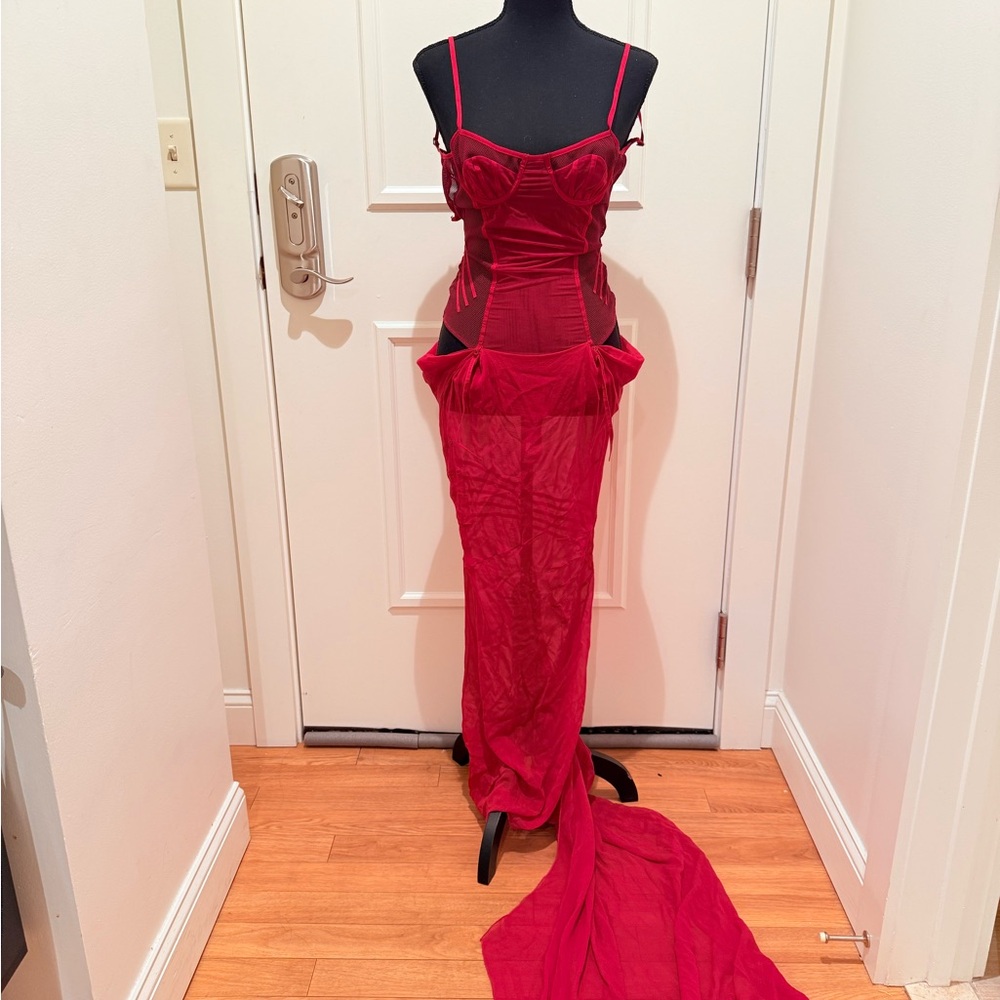 The Attico Red Sheer Chemise - Picture 3 of 6